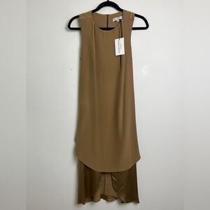 NEW Inclan Studio XS Camel Sleeveless Layered Silk Lagenlook Minimalist Dress